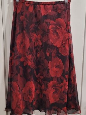 Jacques Vert Red Roses Floral A-Line Women's Skirt Size UK14